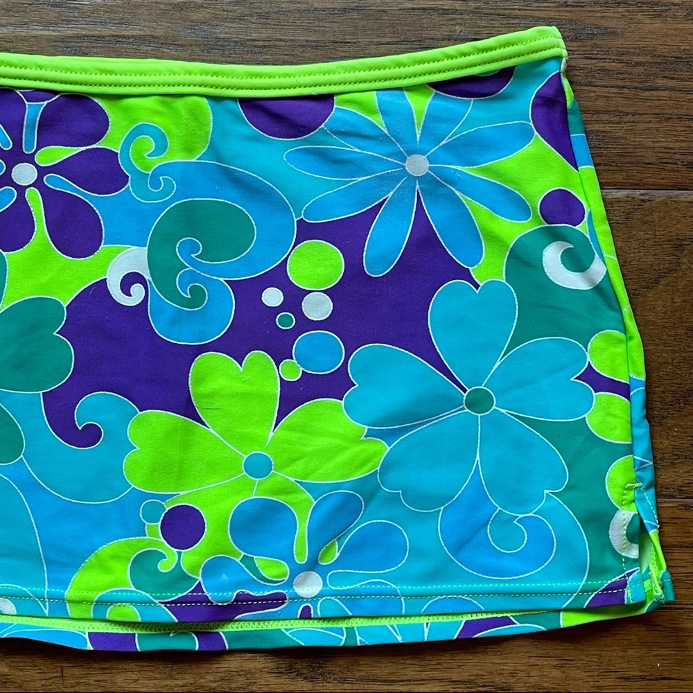 Vintage Limited Too bright neon blue & green mini skirt swim coverup - Picture 4 of 9
